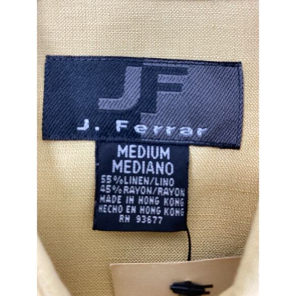 Vtg J Ferrar Shirt Mens Medium Butter Yellow Linen Blend Button Up Hong Kong NOS - Picture 3 of 9